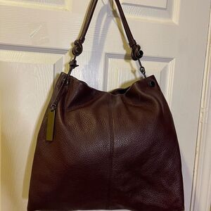 Vince Camuto pebble leather deep purple Hobo shoulder bag silver tone hardwares